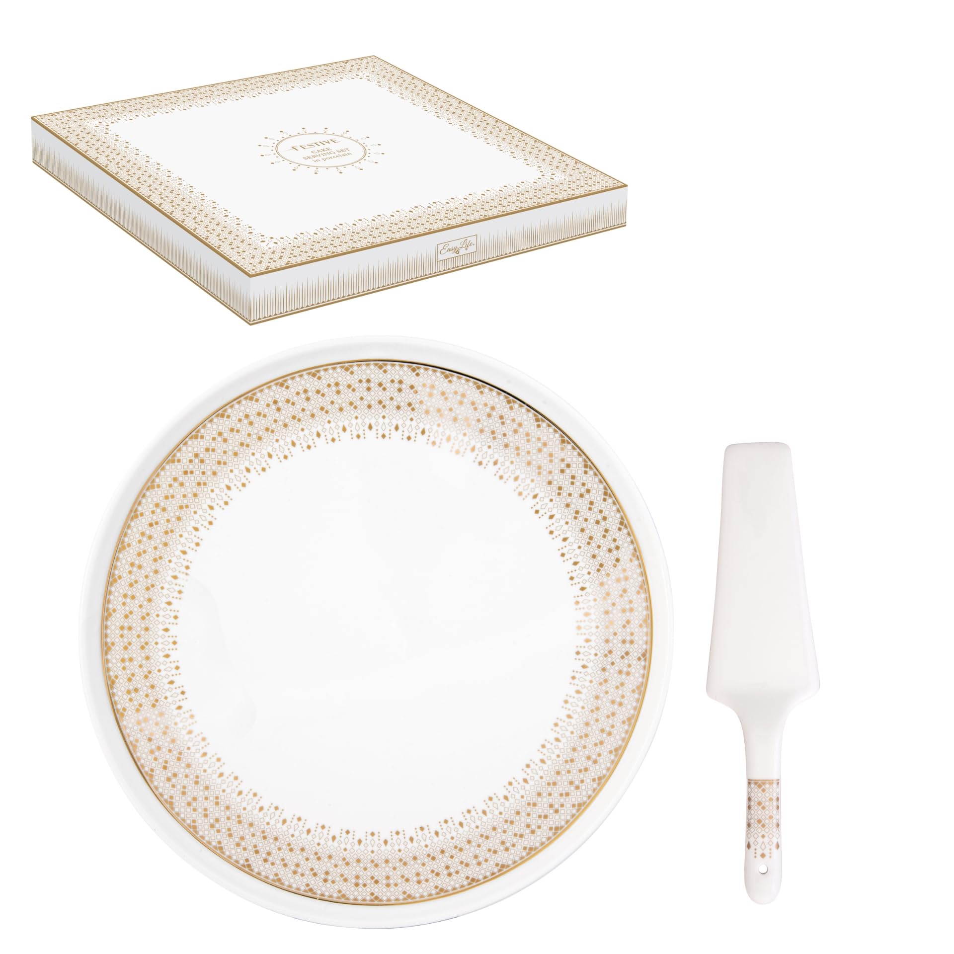 COFFRET PLAT A TARTE Ø 32CM AVEC PELLE EN PORCELAINE FESTIVE