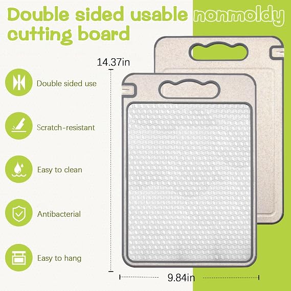 Cutting Board for Kitchen Double Sided 304 Stainless Steel, can Separately Handle Meat, Vegetables，Built-in Professional Anti Slip Bottom and Raised Edge, in case of Juice Leakage During Placement