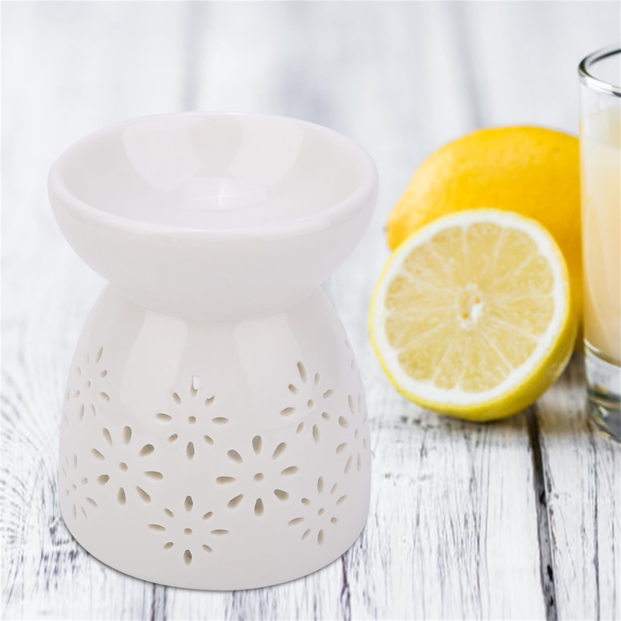 TUEQE Ceramic Tea Light Candle Holder, Night Fragrance Lamp Ceramic Essence Oil Furnace Candle Incense Aromatherapy Stove, Incense Aroma Diffuser, Home Decor, 3.5inch ?, White