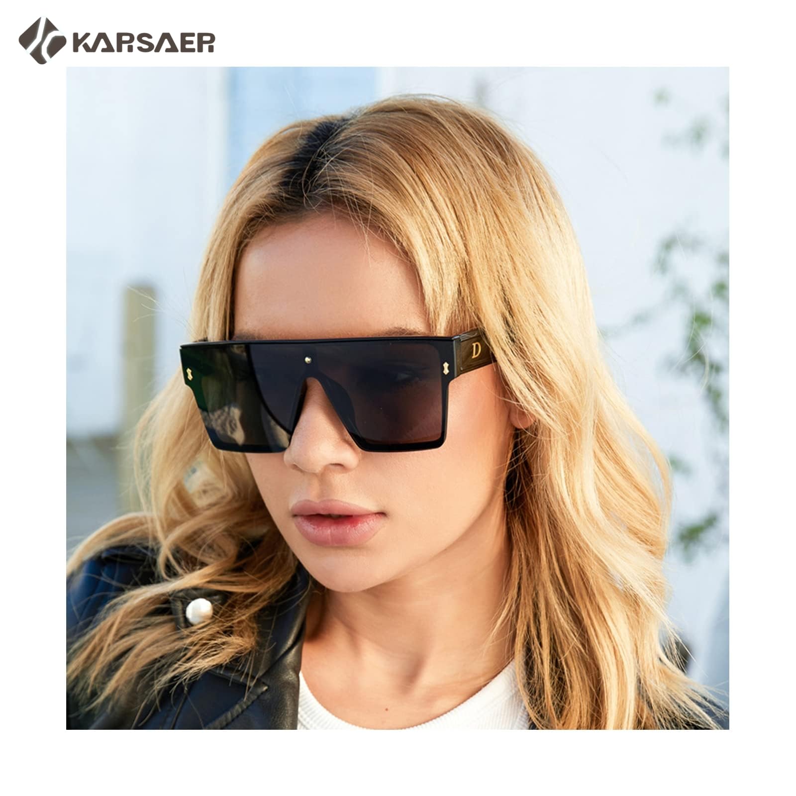 Karsaer Chic Oversized Square Women Men One Piece Sunglasses Fashion Flat Top Large Unisex Sunglasses Women Men K7110
