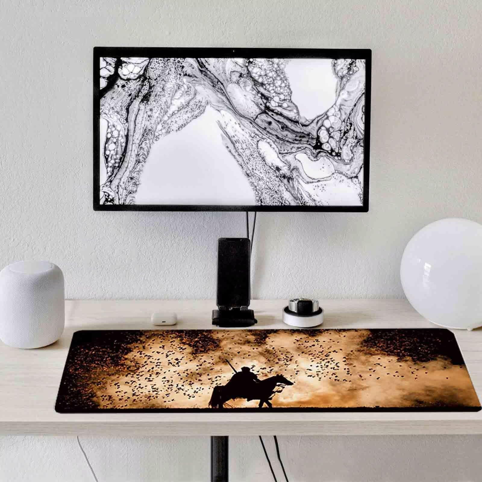 Żółta podkładka pod mysz wojownik XXL podkładka pod mysz 1200 x 600 mm podkładka pod mysz ze zszytymi krawędziami i gumową podstawą antypoślizgowa podkładka pod mysz XXL do komputera, laptopa