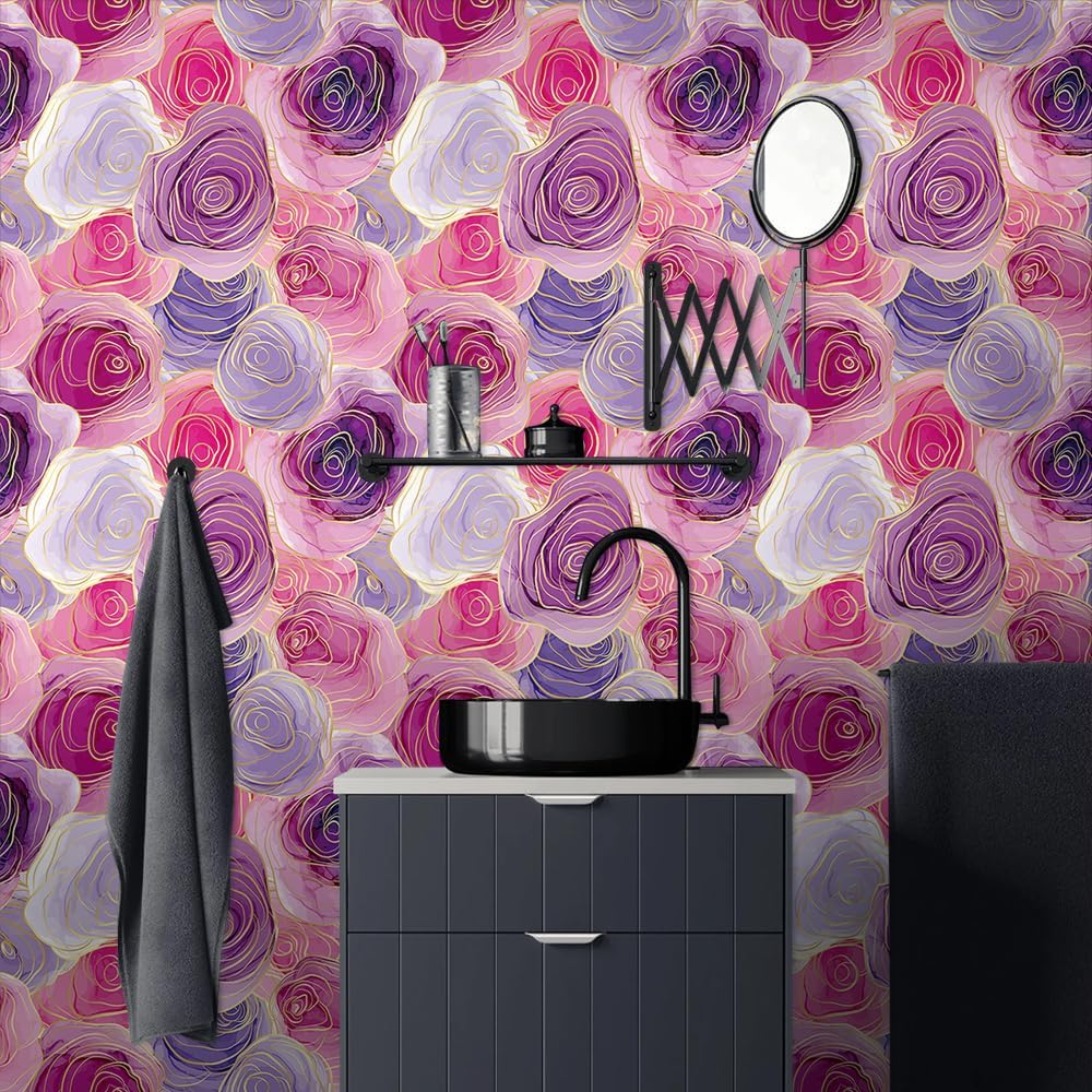 Modern Abstract Pink Rose Floral Marble Geometrical Mosaic Peel and Stick Wallpaper Easy Peel Off Contact Paper Stick on Adhesive Wall Paper for Bathroom Waterproof Renter Friendly