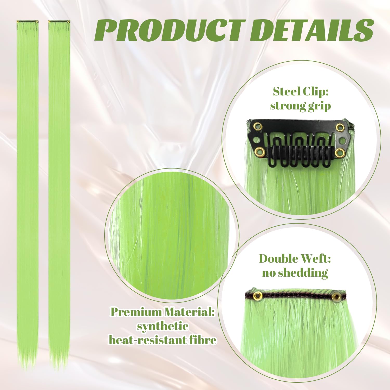 10 Pcs Coloured Hair Extensions, Light green, 55 cm - Image 3