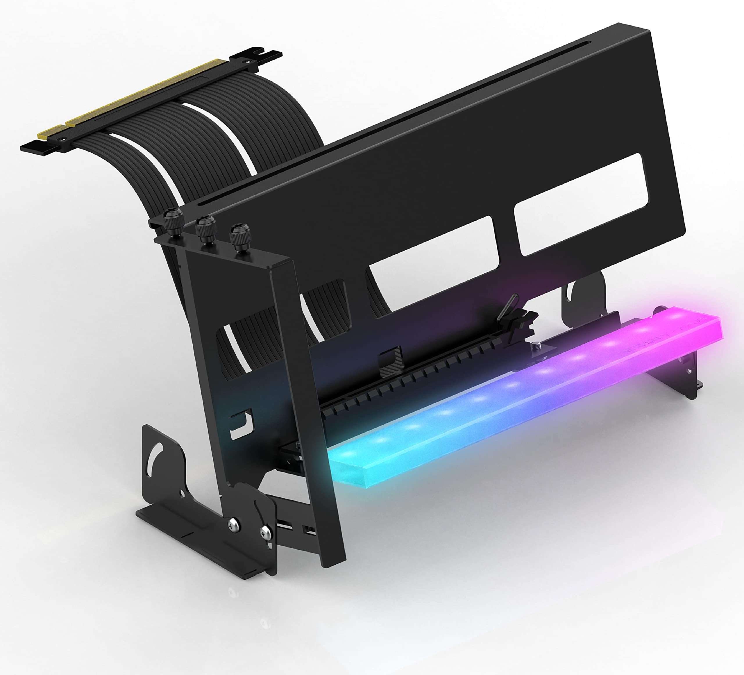 PCIe 4.0 GPU Mount Bracket with ARGB LED Module, Multi-Angle Adjustment with Riser Cable, Compatible to RTX4090, 4080, 4070ti- Black