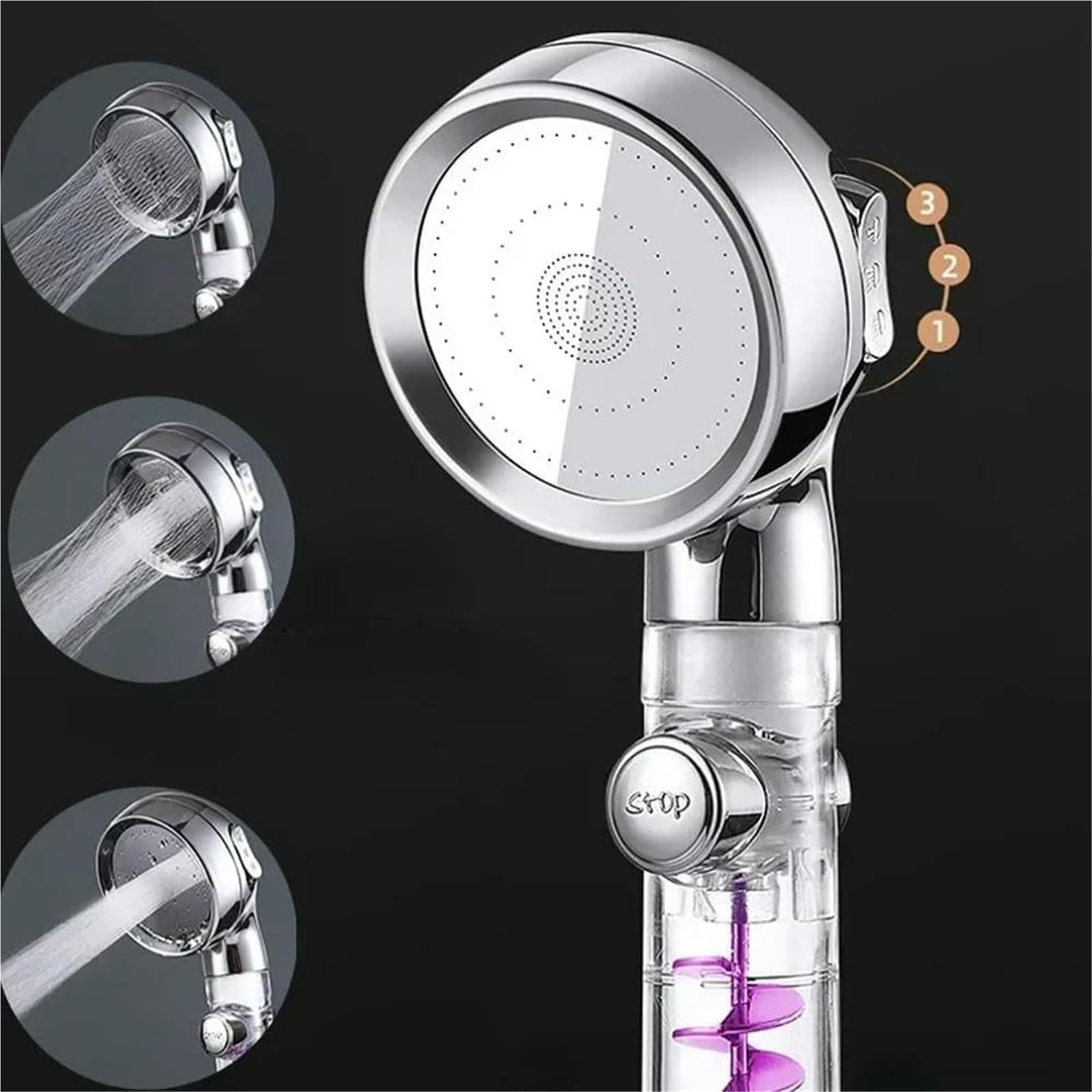 Cabezal de Ducha con Ahorro de Agua de Alta presión de 3 Modos 1 Pieza(Silver)