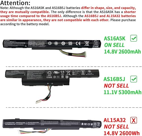 Miniatura 4 de AS16A5K AS16A8K 4ICR19/66 Battery for Acer Aspire E15 E5-575 N16Q2 E5-576G E5-575G E5-475 F5-573 E5-575-52JF E5-575-33BM E5-575G-76YK E5-575-54SM