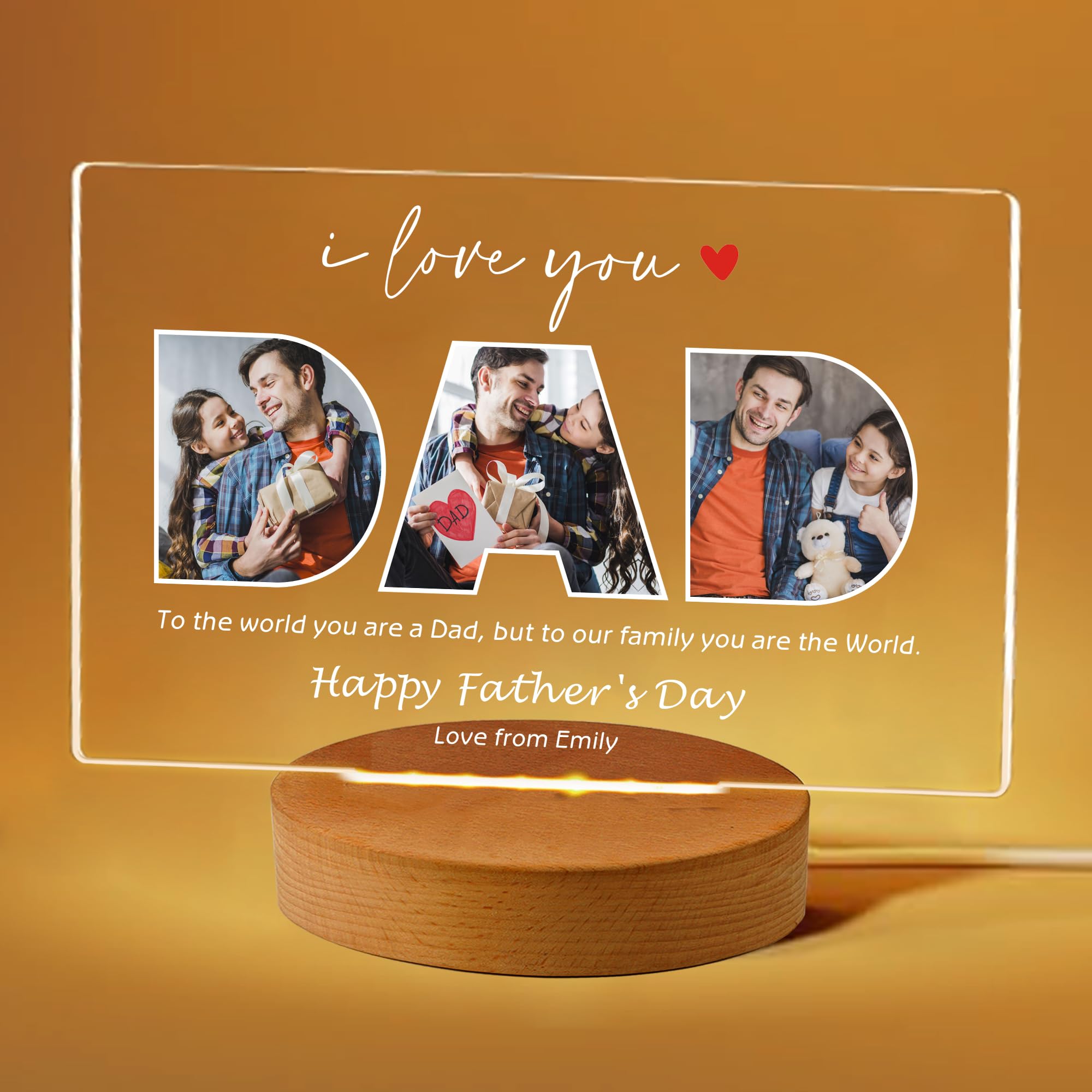 Personalised Fathers Day Dad Gifts 7 Colors Night Light with Photo Text Dad Birthday Gifts Acrylic Plaque Father's Day Photo Gifts Fathers Day Dad Gifts from Daughter & Son (Design 1)