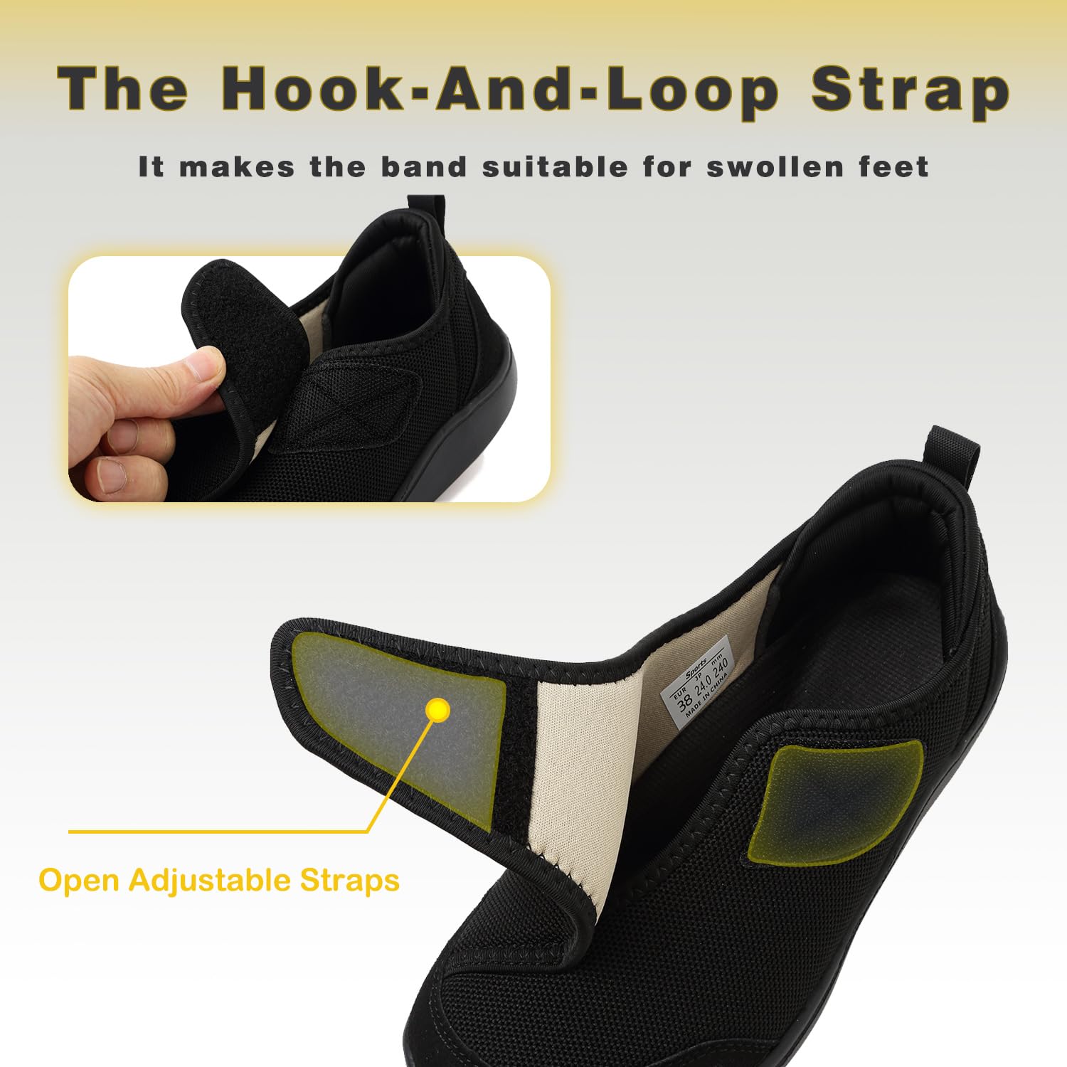 DimaiGlobal Zapatos para caminar diabéticos de ajuste extra ancho, para hombre y mujer, fáciles de cerrar, ajustables, para artritis, edema, pies hinchados, zapatillas ligeras