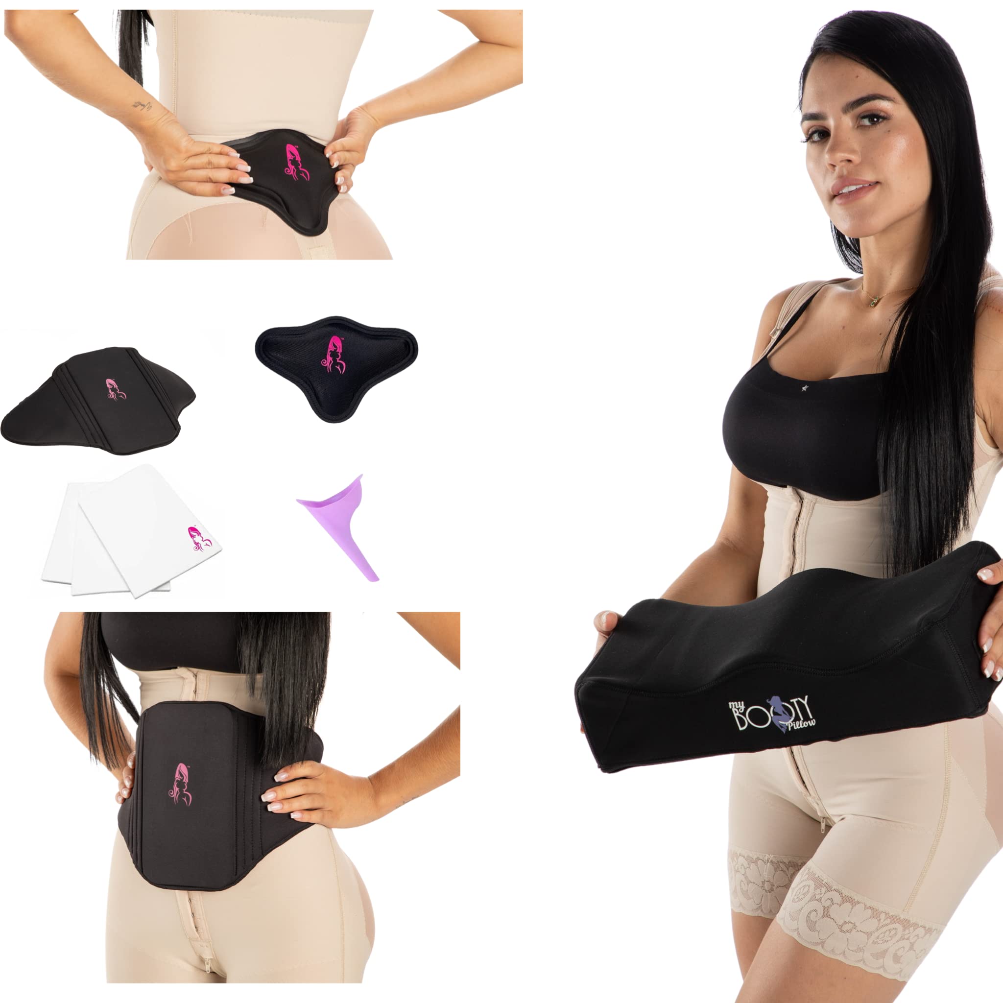 MY BOOTY PILLOWBBL Lipo Foam 3 Pack + Backboard Lumbar Compression Ab Foams and Boards After Ideal for Post Surgery Supplies Recovery Bundle, Black
