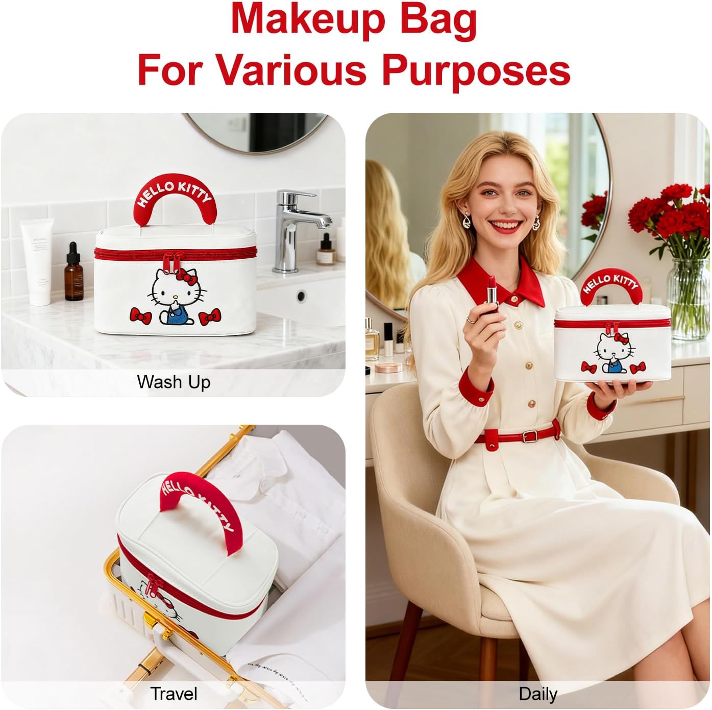 Vimanllie Large Travel Makeup Bag Waterproof Cosmetic Bags,Portable Toiletry Organizer with Handle for Girl,Cute Home Storage for Women - Image 7