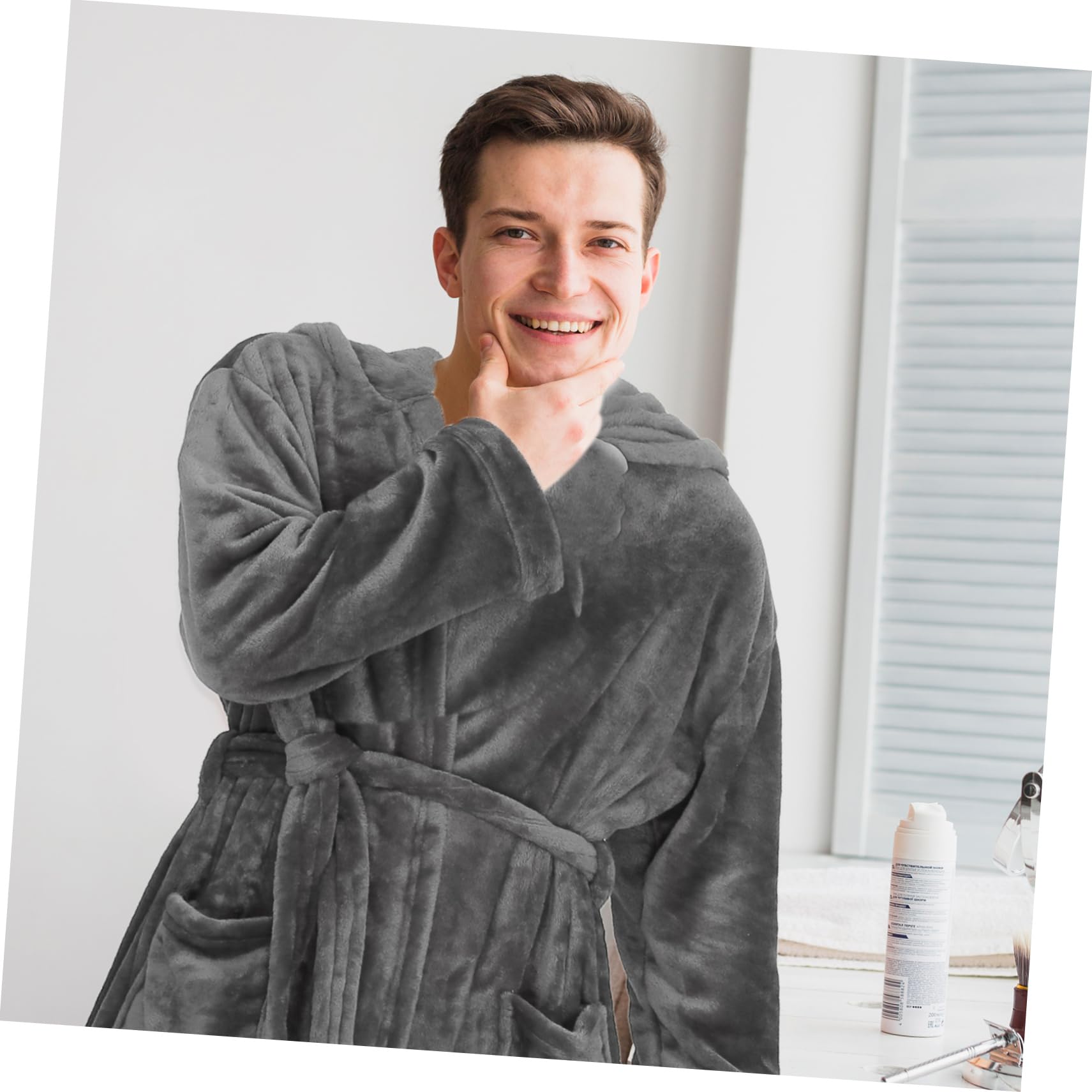 Beavorty Peignoir de Bain Homme Long à Capuche Polyester et Confortable Sortie de Bain et Facile Entretien avec Poches Robe de Chambre Polyvalente pour Spa et Détente