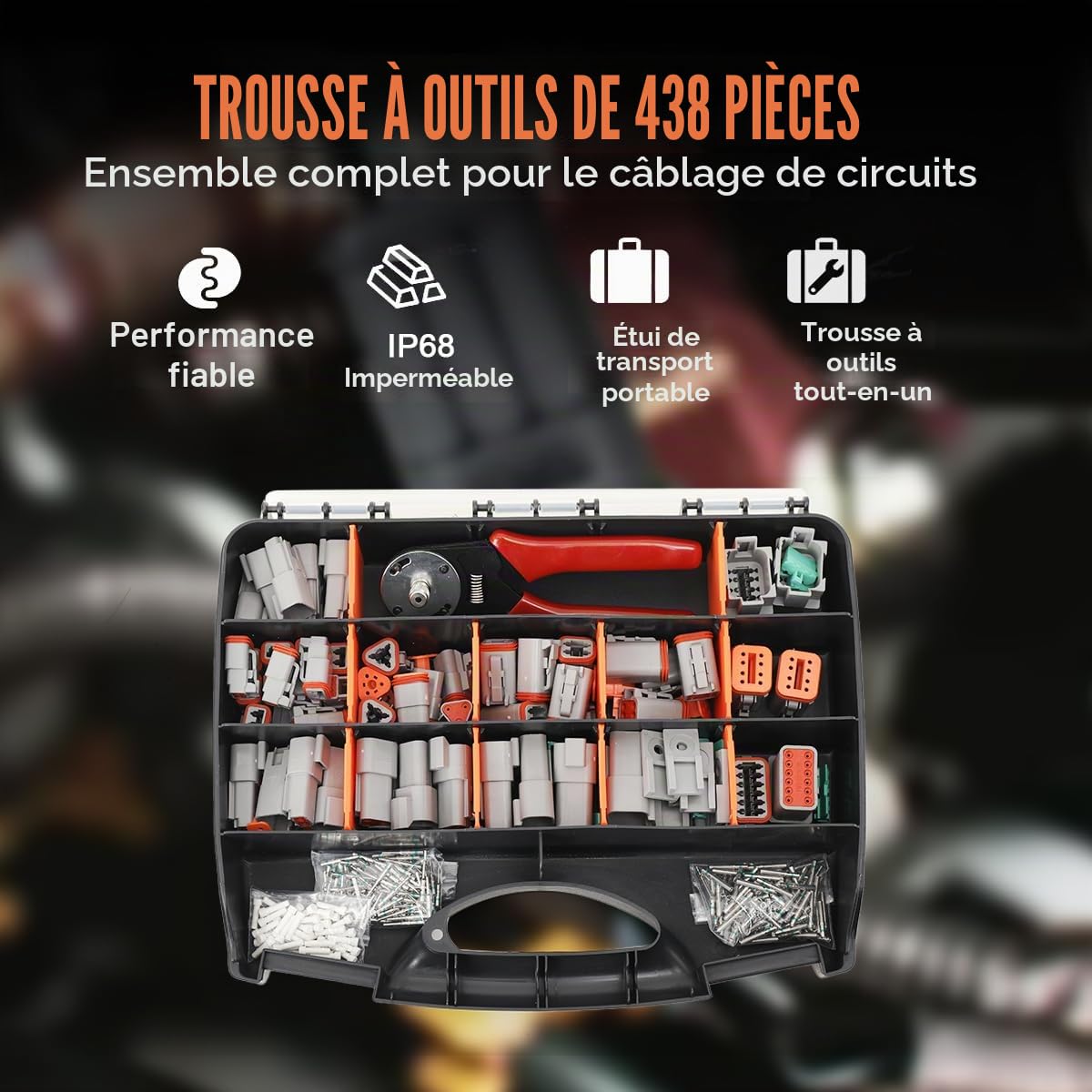DT Deutsch Kit de connecteurs électriques 438 pièces pour circuits de câblage, boîte d'assortiment étanche avec outil à sertir pour moto, voiture, camion, bateau