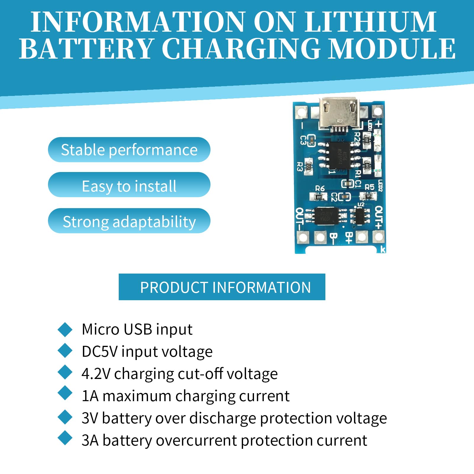 10 sztuk modułu ładowarki litowo-jonowej USB 5V 1A typu C, 6 sztuk uchwytów na baterie 3,7V z kablami podłączeniowymi, jednoszynowa płyta ładująca i podwójne funkcje ochronne (10 sztuk Micro USB +