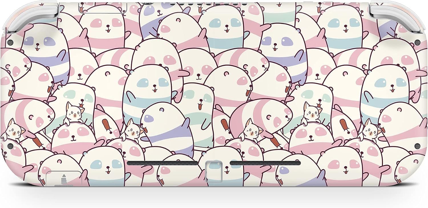 Tacky Design Panda Pattern Decal Skin Compatible with Nintendo Switch Lite Skin Wrap, Pastel Pinkl Color Skin for Nintendo Switch Lite Stickers, Premium Vinyl 3M Full Wrap Cover Decal.