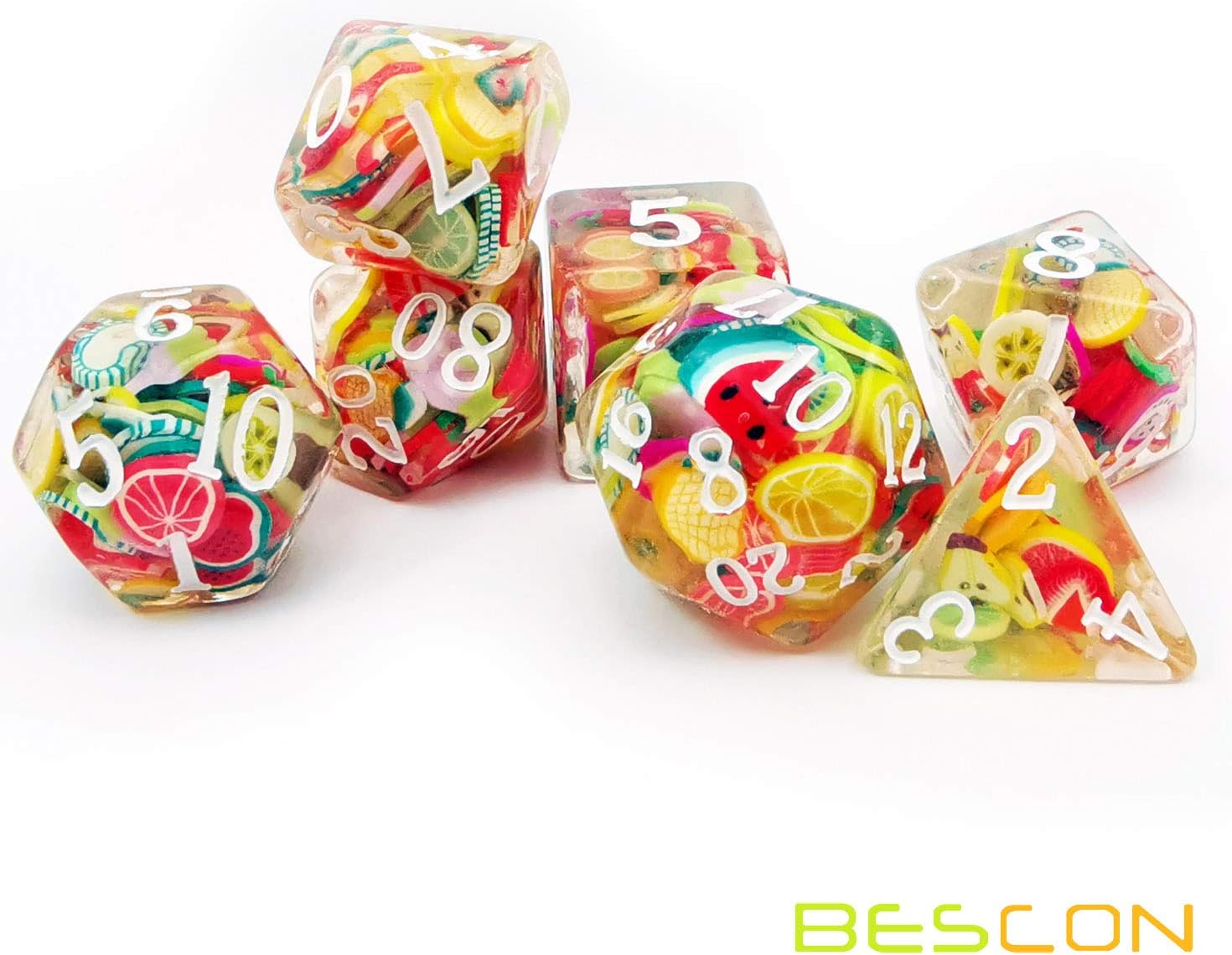 BESCON DICE Fruit Polyhedral Dice Set, Novelty RPG Dice Set of 7