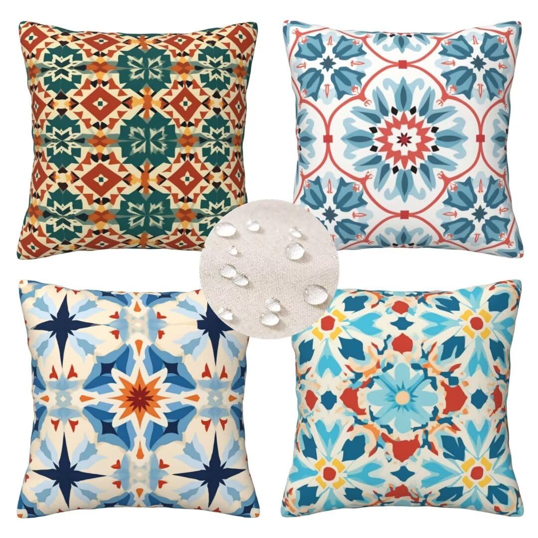 Cushion Covers 50 x 50 Outdoor Cushions Waterproof,White,Nordic Cushion Covers Set of 4 Square Pillow Cases,Outdoor Cushions Patio Garden Living Room Farm Decorative,Gifts (with Invisible Zipper) 17x
