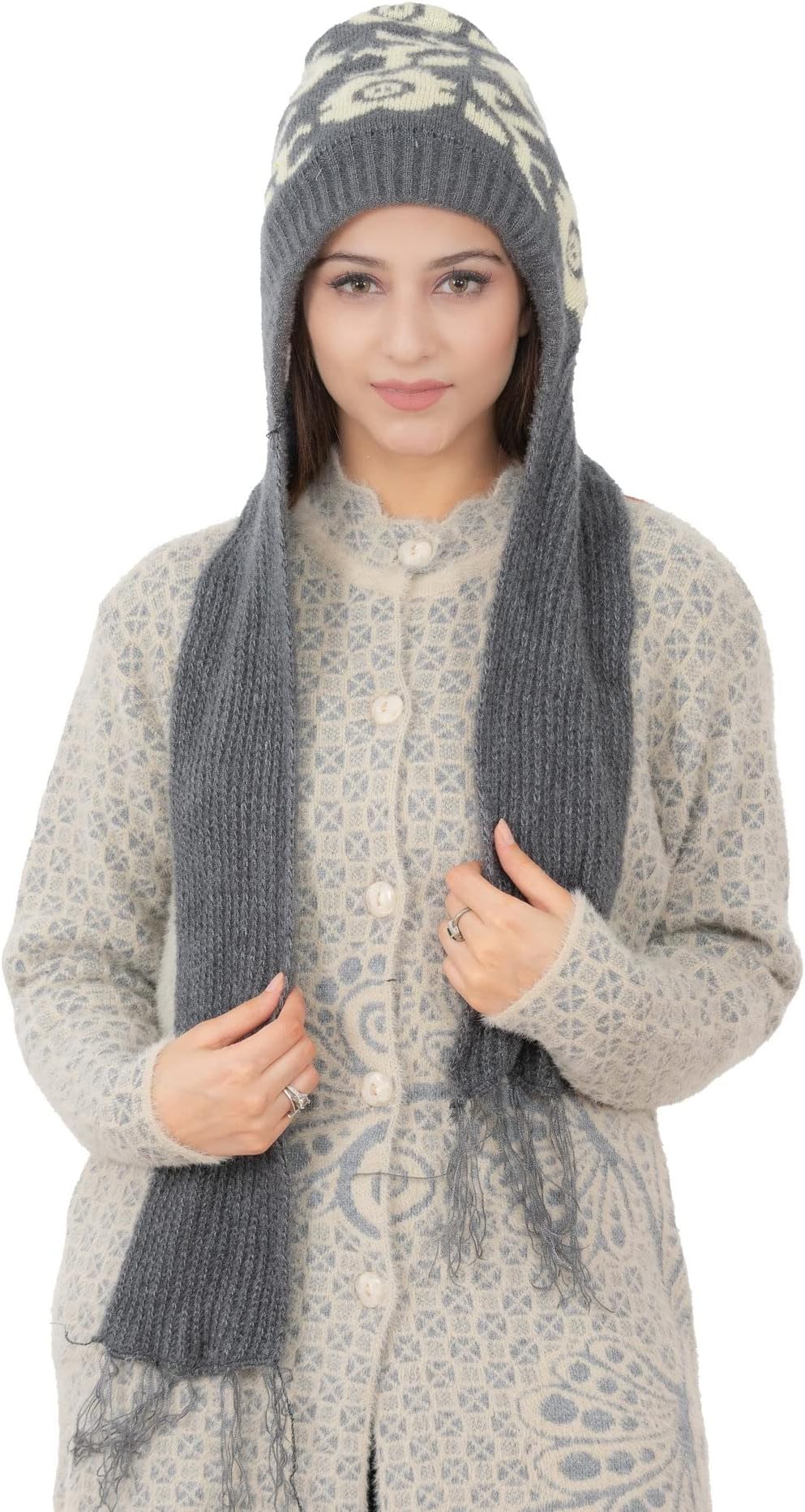 Women's Soft Knitted Winter Warm Woolen Cap with Woolen Lovely Muffler|Fur Cap with Muffler