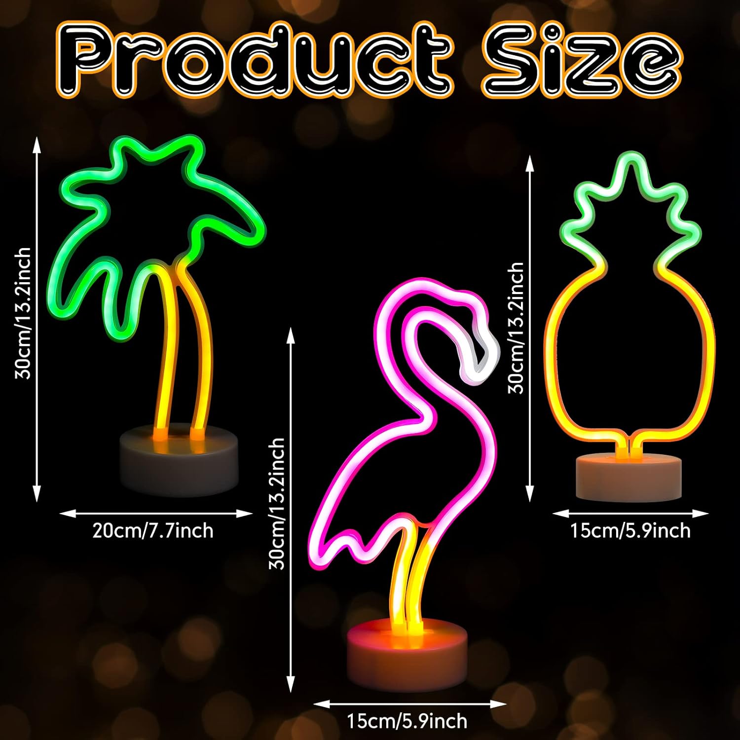 Liliful 3 Pcs Neon Sign Pineapple Neon Lights Sign Pink Flamingo Neon Lights Palm Tree Neon Sign Battery USB Powered Neon Lights Birthday Gifts with Pedestal for Adults Bedroom Hawaiian Party
