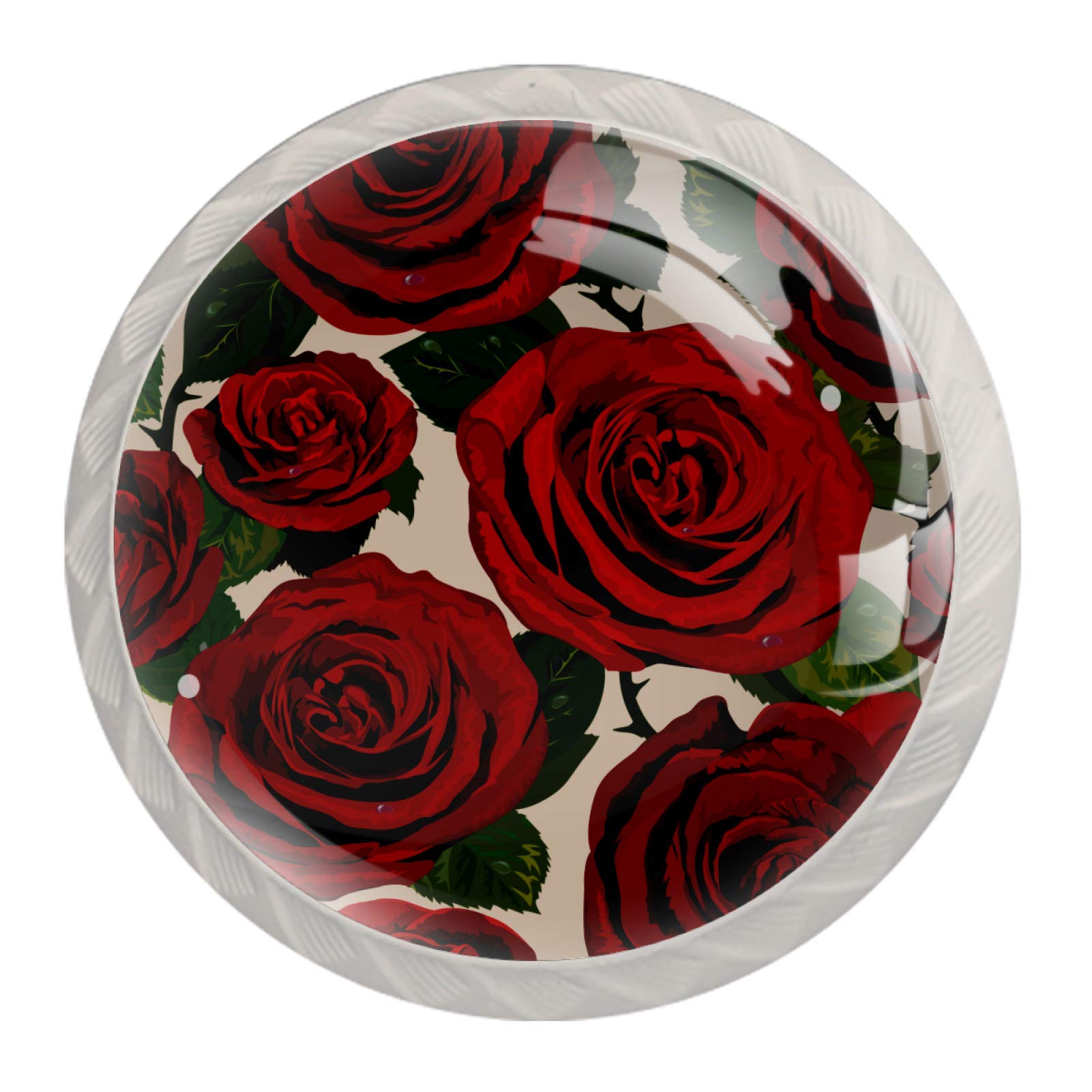 Kitchen Knobs for Cabinets Packs Kitchen Cabinet Knobs Cupboard Handles Retro Love Red Rose Flower Pattern (4Pack)