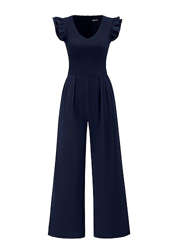 PRETTYGARDEN One Piece Jumpsuits For Women Dressy Ruffle Cap Sleeve