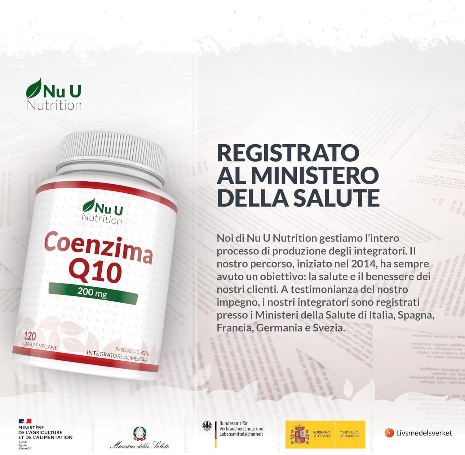 Coenzima Q10 200mg - 120 Capsule Vegane - 2 Mesi di Durata - 100mg di CoQ10 per Capsula - 100% Ubiquinone Puro Fermentato Naturalmente - Prodotto in Europa - Nu U Nutrition