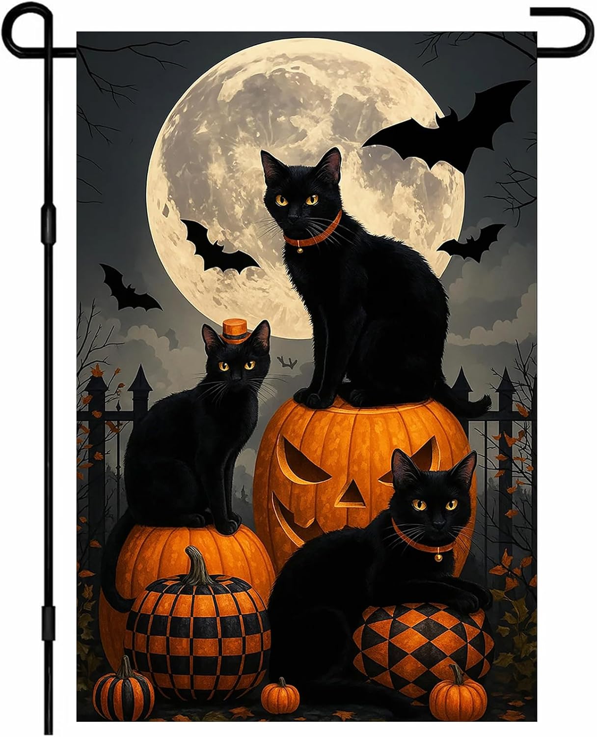 IVN Spooky Halloween Garden Flag 12x18 Inch Double Sided Black Cat Witch Pumpkin Jack O’ Lantern Gothic Outdoor Fall Yard Flag for Outside Home Front Door Lawn Porch Patio Welcome Decor