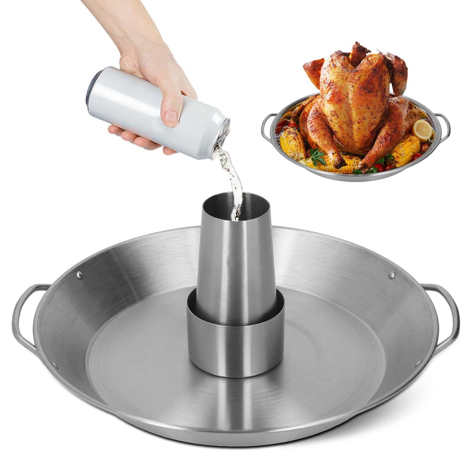 Support à Poulet Vertical Pour Barbecue - Acier Inoxydable 430 - Compatible Four, Grill, Fumoir - Avec Plateau Récupérateur De Jus