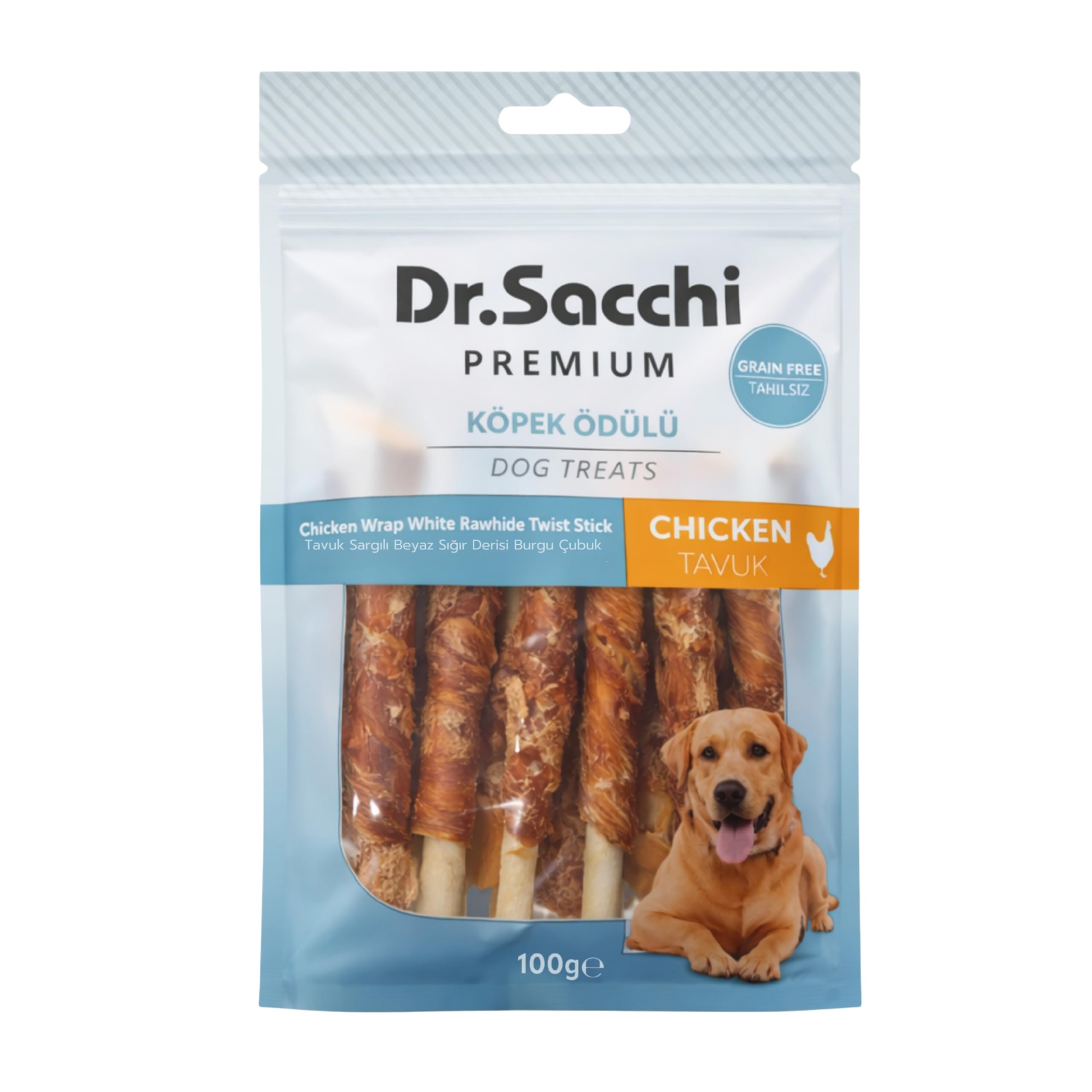Dr.Sacchi Premium Tavuk Sargılı Beyaz Sığır Derisi Burgu Çubuk Tahılsız Köpek Ödülü 5" 9-11 Gr 10'lu