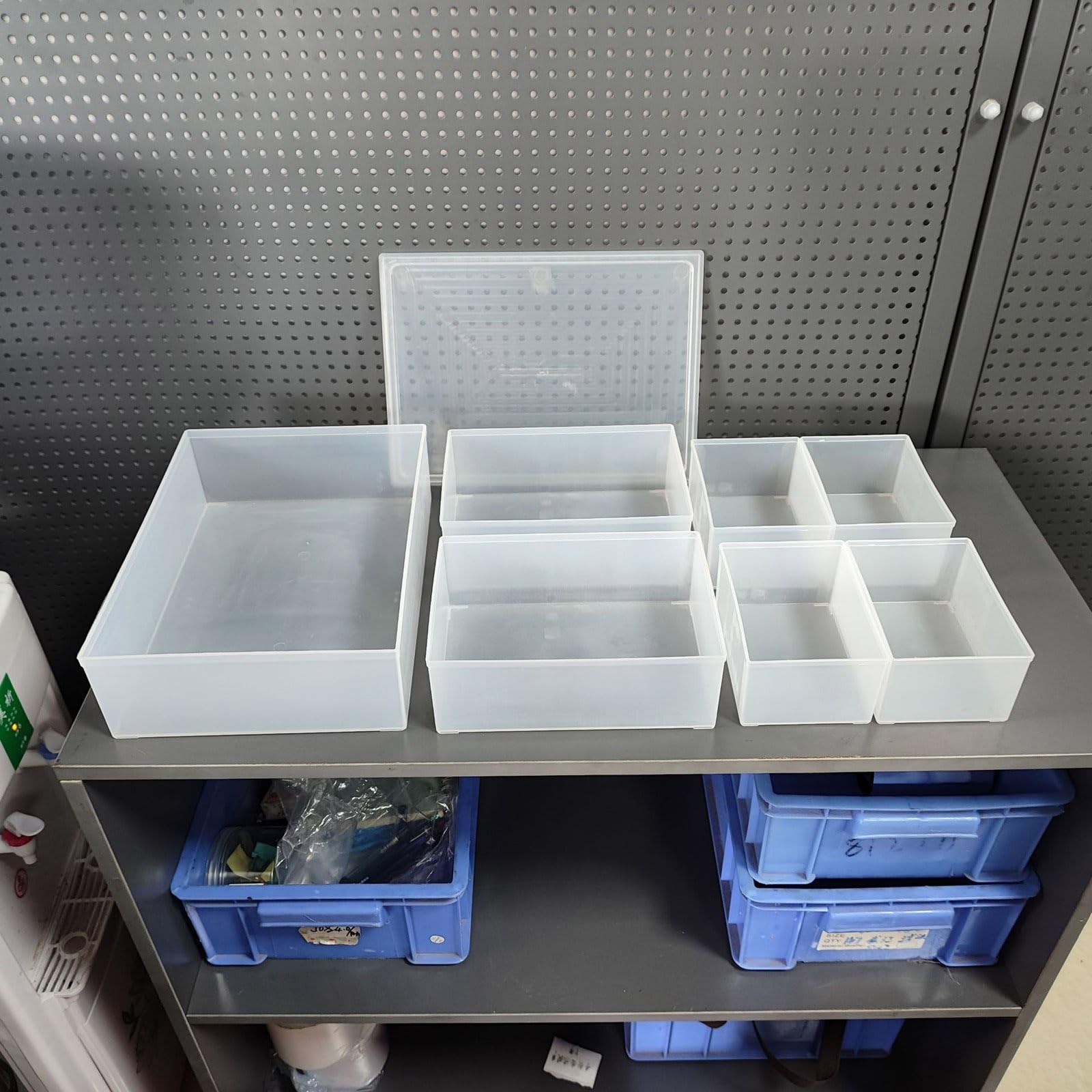 Caja organizadora ligera y portátil transparente fácil de apilar para cajones de escritorio, arreglos de espacio pequeño, contenedores de almacenamiento apilables