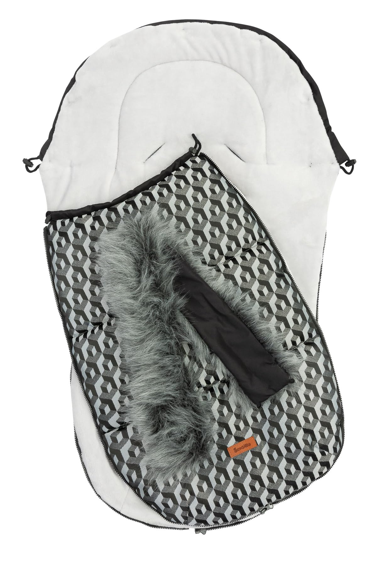 Chancelière pour Poussette Hiver - Chancelière pour Poussette et Traîneau - Fermeture Éclair, Cordon de Serrage, Fourrure Synthétique, Tissu Extérieur Hydrofuge - 100x45 cm