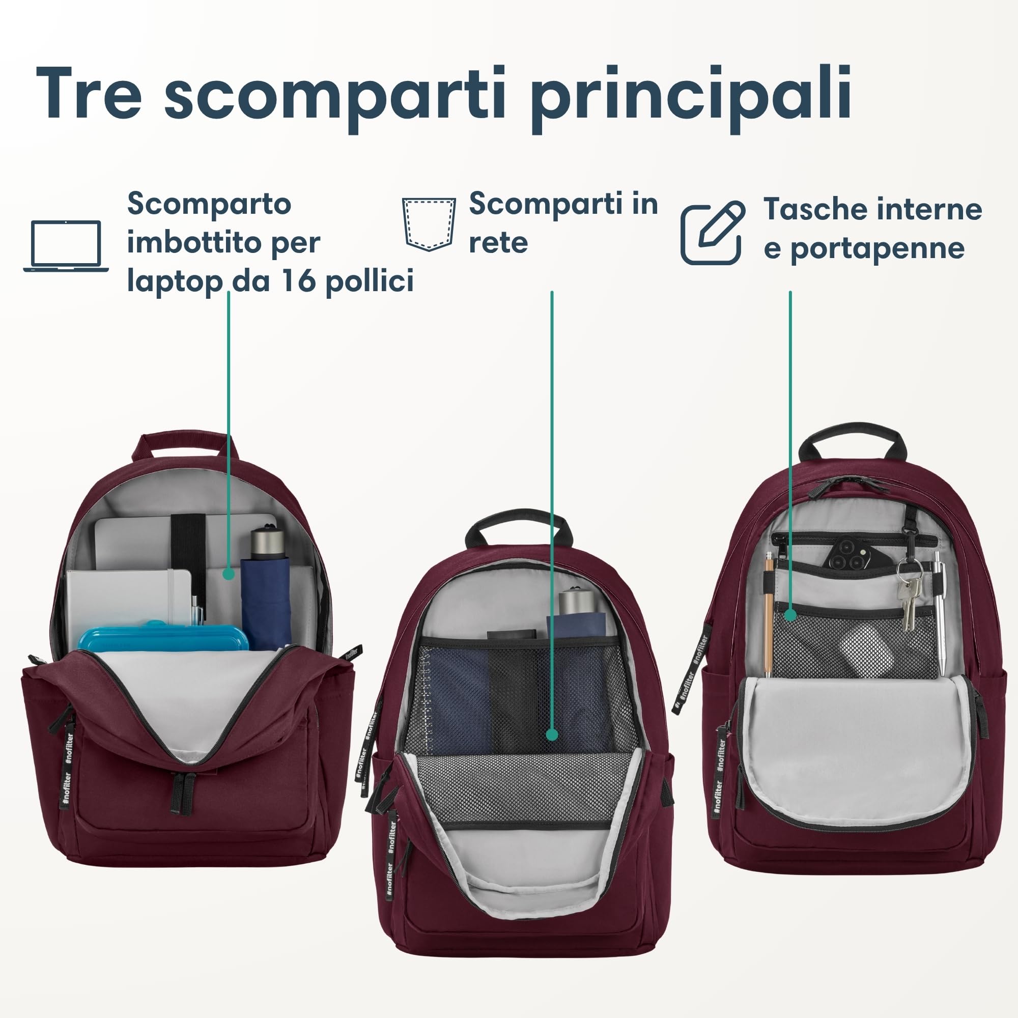LARKSON Zaino Scuola Rosso - No 3 Advanced - Zaini Ragazza & Ragazzo Per Scuola Media Superiore, Università - Zaino Grande per Porta PC 16 Pollici - 24L - In PET - Idrorepellente