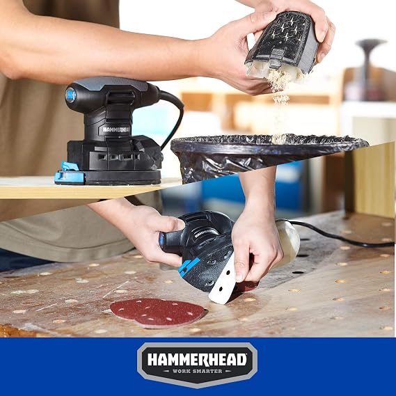 Hammerhead 1.4-Amp Multi-Function Detail Sander with 12pcs Sandpaper, Dust Collection System, and Detail Attachment - HADS014