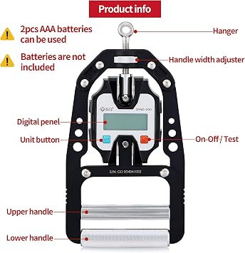 (NEW) GD DYNO-200 Digital Hand Dynamometer Grip Strength Measurement Electronic Hand Grip Strength Tester Grip Strengthener Hand Exerciser 440 Lbs (200 Kgs)