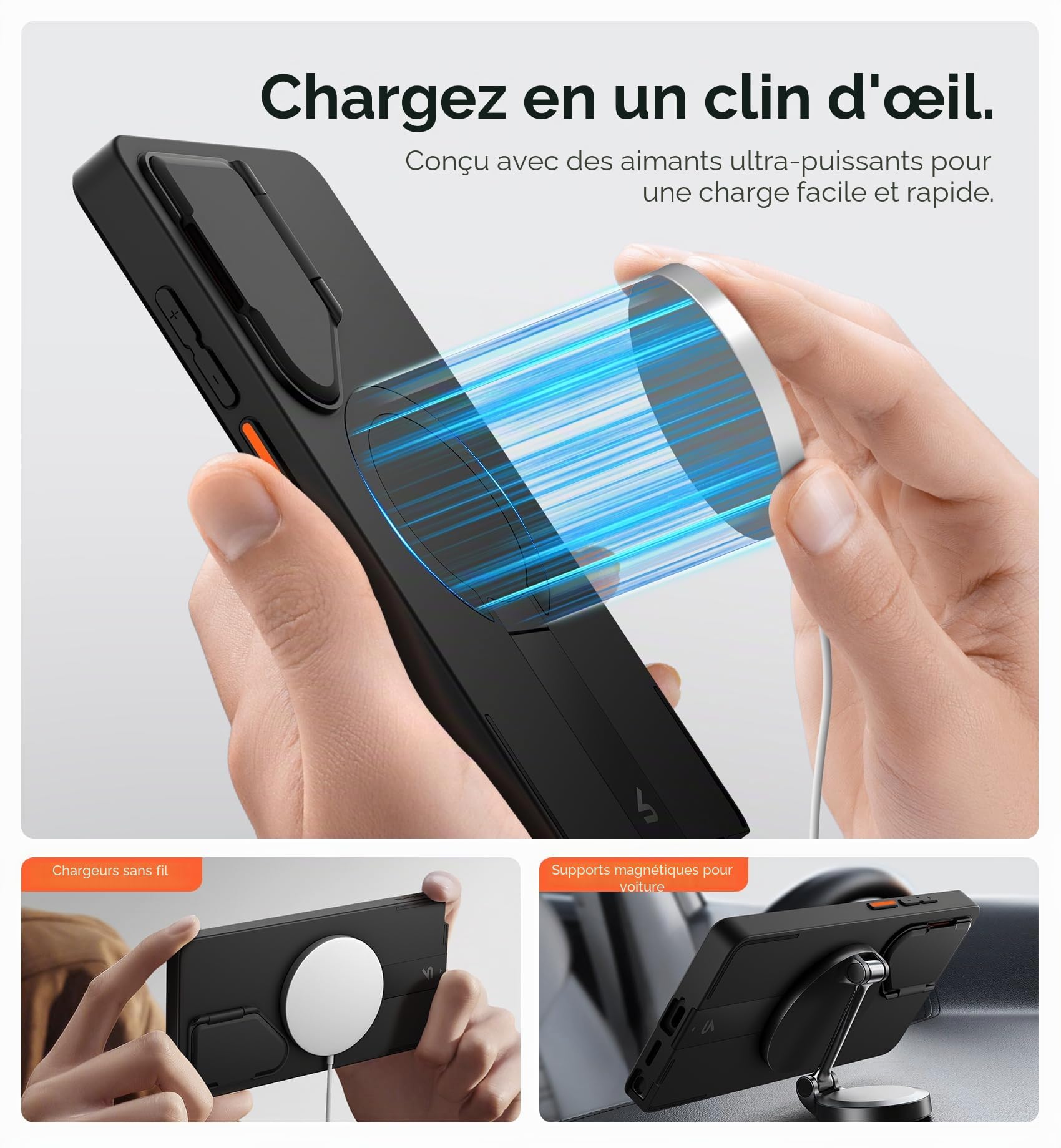 SURITCH Magnétique Coque Compatible avec Samsung Galaxy S26 Ultra avec Couvercle de Caméra et Support Métallique Résistante aux Chocs Housse de Protection-Noir