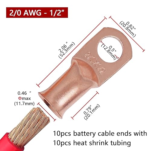 Miniatura 105 de TKDMR 6 terminales de batería de 4 AWG-3/8, terminales de alambre resistentes, terminales de anillo, extremos de cable de batería, terminales