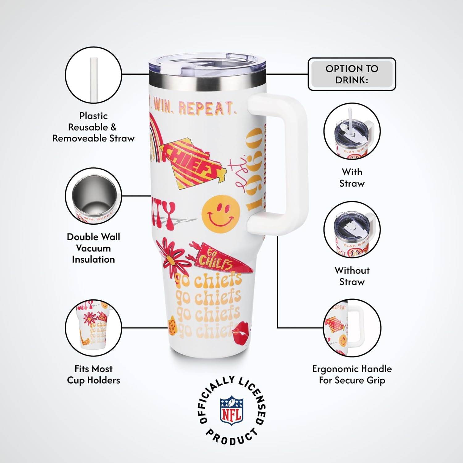 The Memory Company Officially Licensed NFL Game Day Tumbler - 40oz Stainless Steel Double-Wall Insulated Team Color Bling Cup with Team Logo, NFL Licensed Sports Travel Mug with Lid & Straw - Image 5