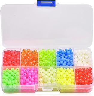 SILANON Fishing Beads Assortment Set,1000pcs 5mm Round Float Fishing Line Beads Glow Luminous Fish Beads Hard Plastic Fish...