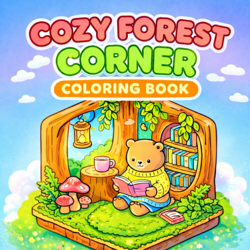 Cozy Forest Corner Coloring Book: 40 Cute Animal Coloring Pages in Hygge Bold and Easy Style for Nature Lovers