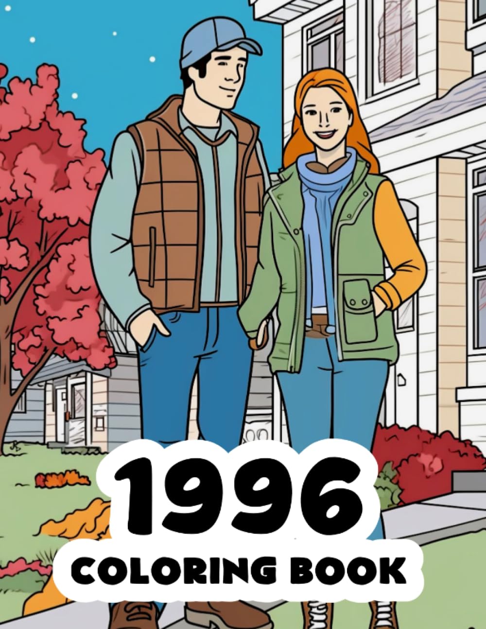 1996 Coloring Book: 1990s Retro coloring book featuring iconic scenes, fashion, and history