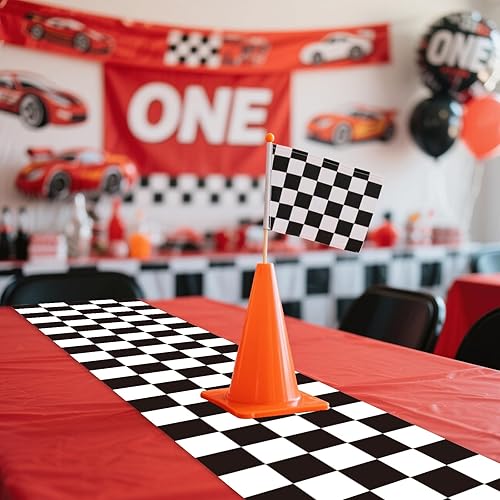Miniatura 6 de CHRORINE 2 caminos de mesa a cuadros en blanco y negro para fiestas temáticas de autos de carreras, fiestas de cumpleaños, cumpleaños de niños y