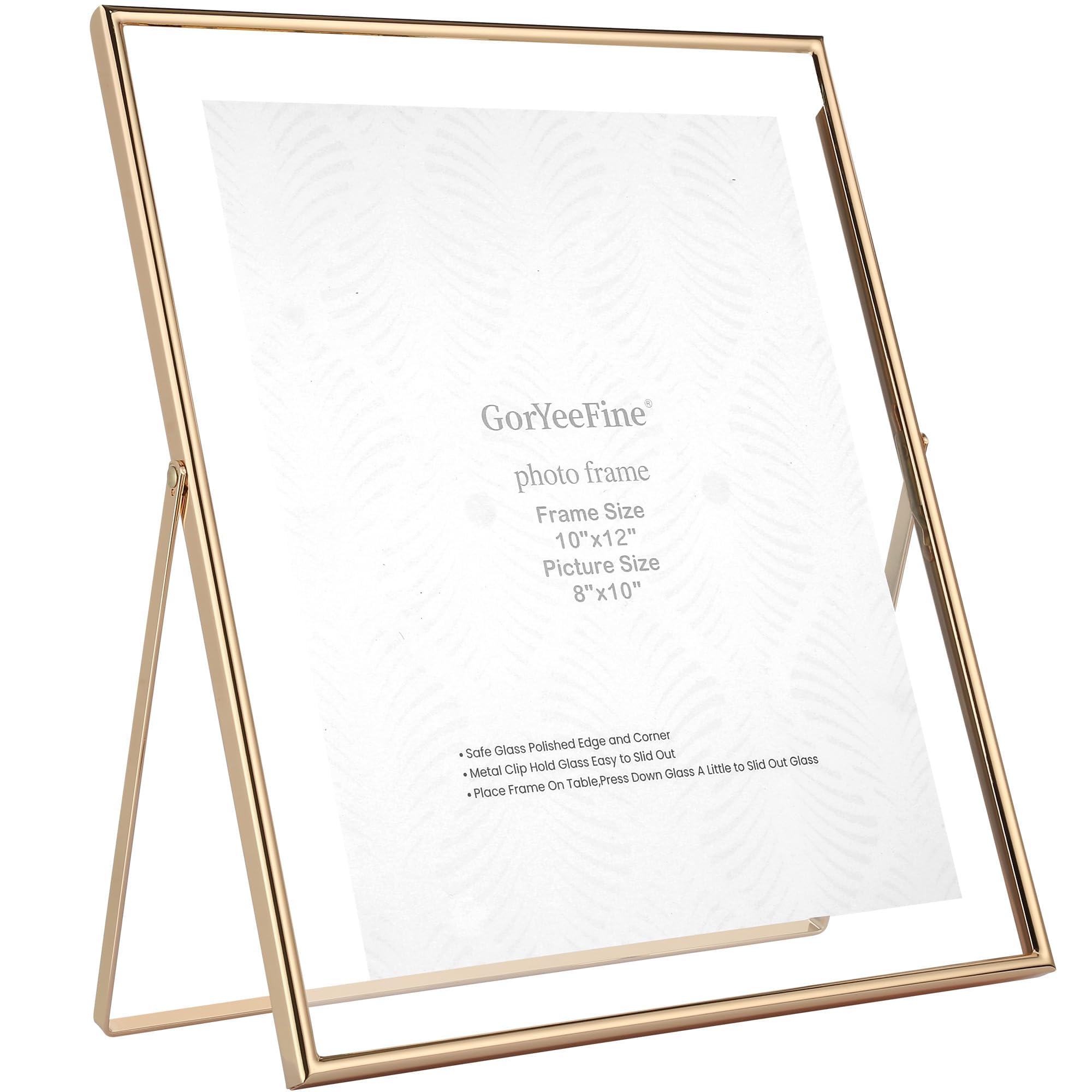 Gold 10x12 Floating Picture Frame for Photo Sizes(5x7'',7x9'',8x10''),Adjustable Tabletop/Shelf Floating Frame,Classy Gift Choice for Wedding,Thanksgiving,Christmas,Home or Office Decor