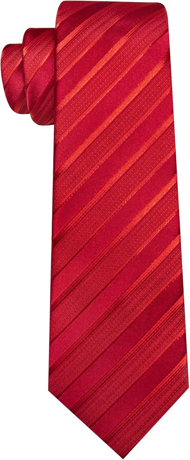 Barry.Wang Tie Sets for Men Silk Stripe Necktie Woven Checkered Handkerchief Cufflinks Formal Business Wedding - Image 8