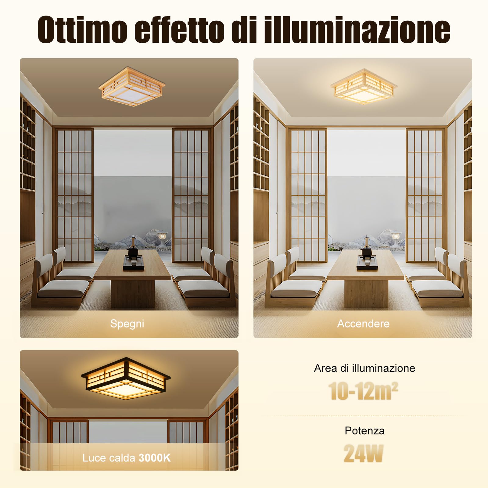 Plafoniera a LED in legno, lampada giapponese con luce calda, lampadario in pelliccia di agnello per soggiorno, camera da letto, sala da pranzo, corridoio, balcone