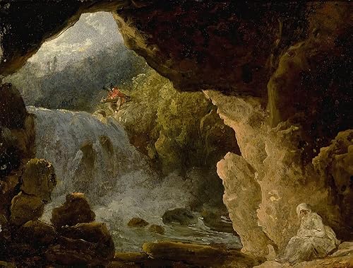 ArtDirect French School 18x15 Gold Ornate Frame and Double Matted Museum Art Print Titled - The Cave of Neptune at Tivoli (18th Century)