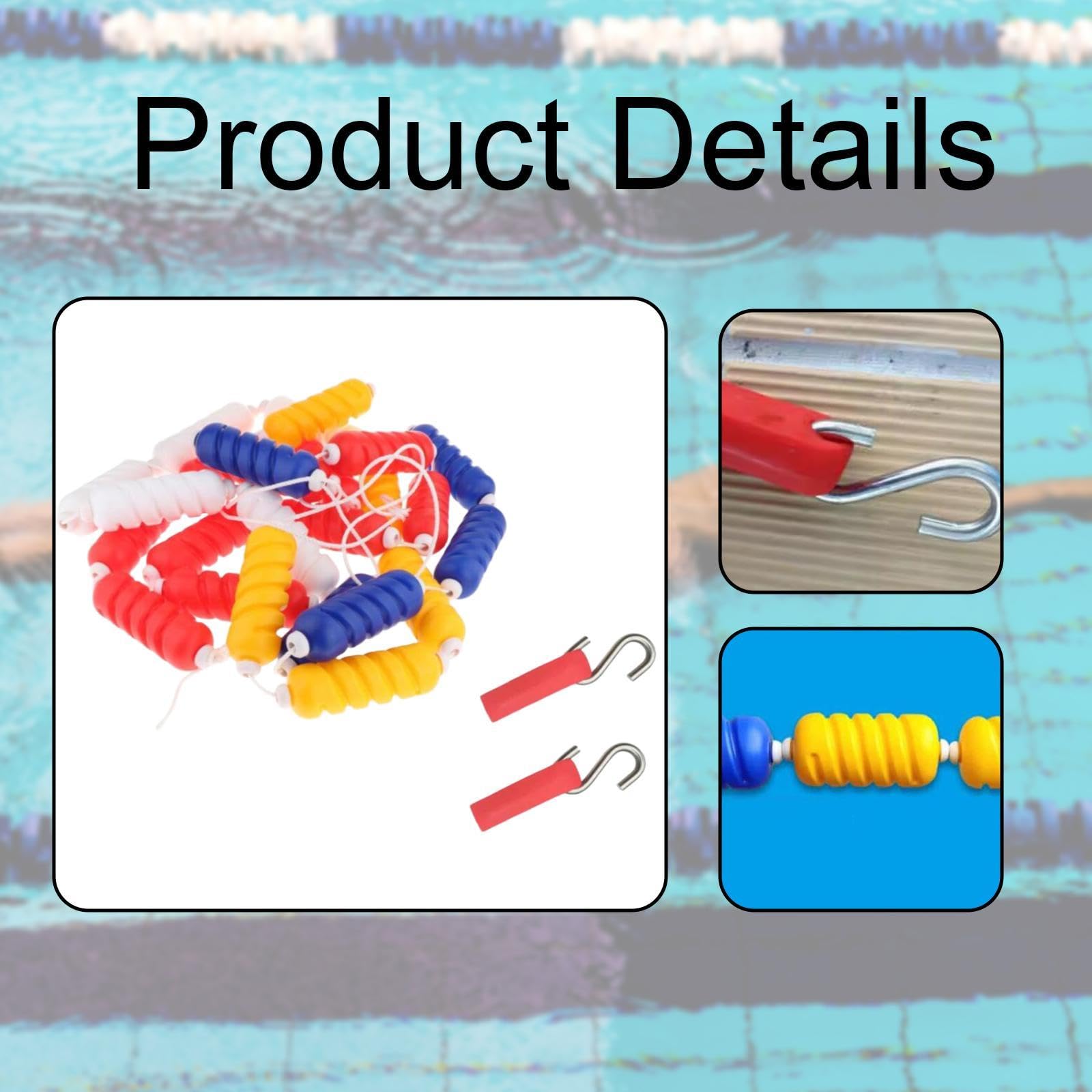 LOVIVER Kit de Flotteur de Corde de Piscine avec 2 Crochets, Corde de Couloir de Nage Haute Visibilité, Accessoire de Sécurité Polyvalent pour Compétition, Plage et Événement, Piscine Creusée de Fête