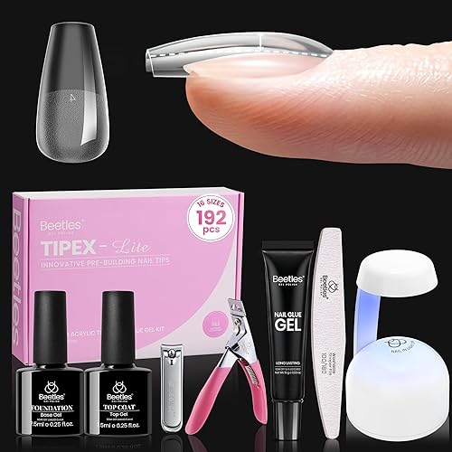 Beetles Tipex Lite Apex Nail Tips Kit,Coffin Short, 192pcs 16