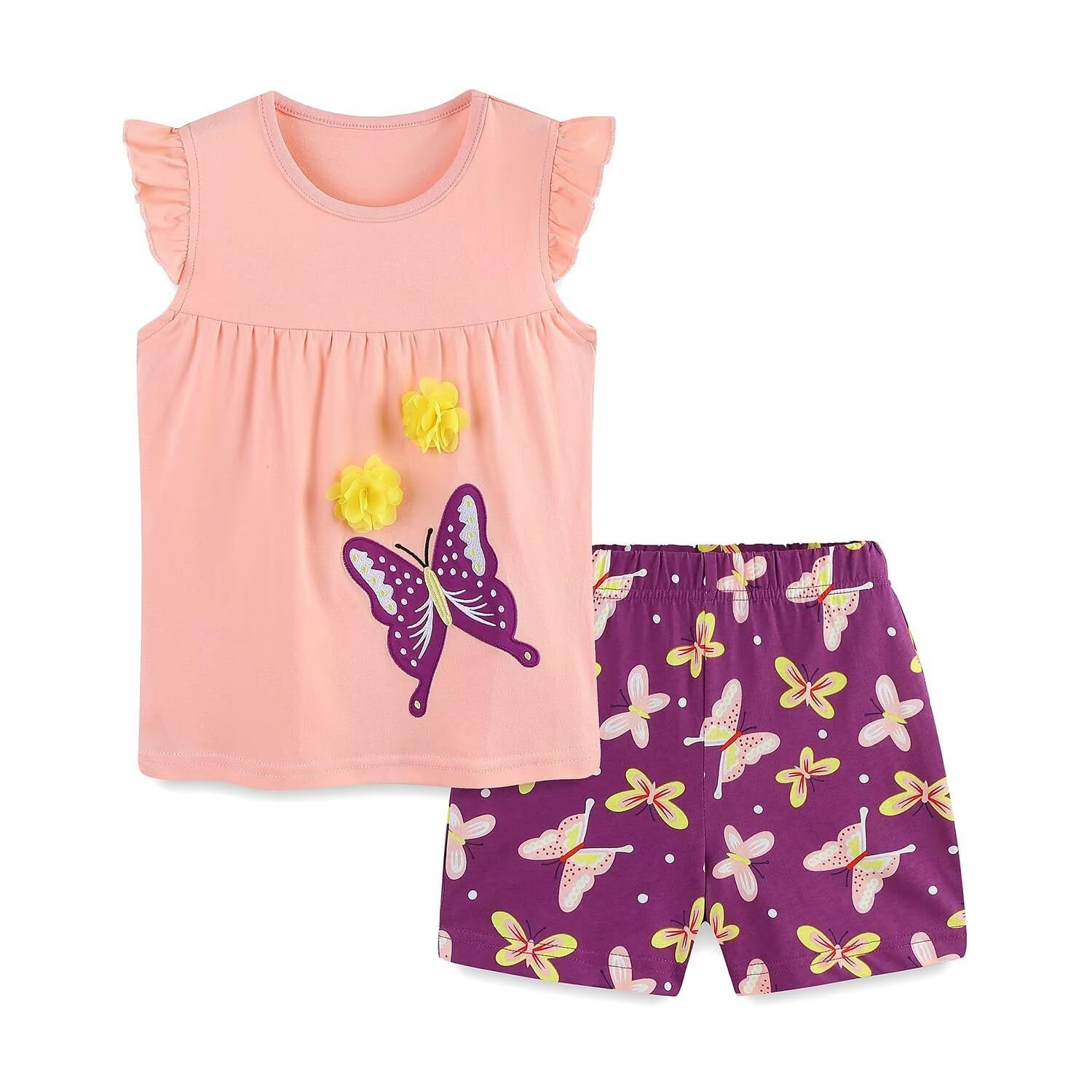 Girls Shorts Set Outfits for Toddler Girls T-shirts Clothing Sets Kids Summer Graphic Cotton Tops Tees 3-7 Years
