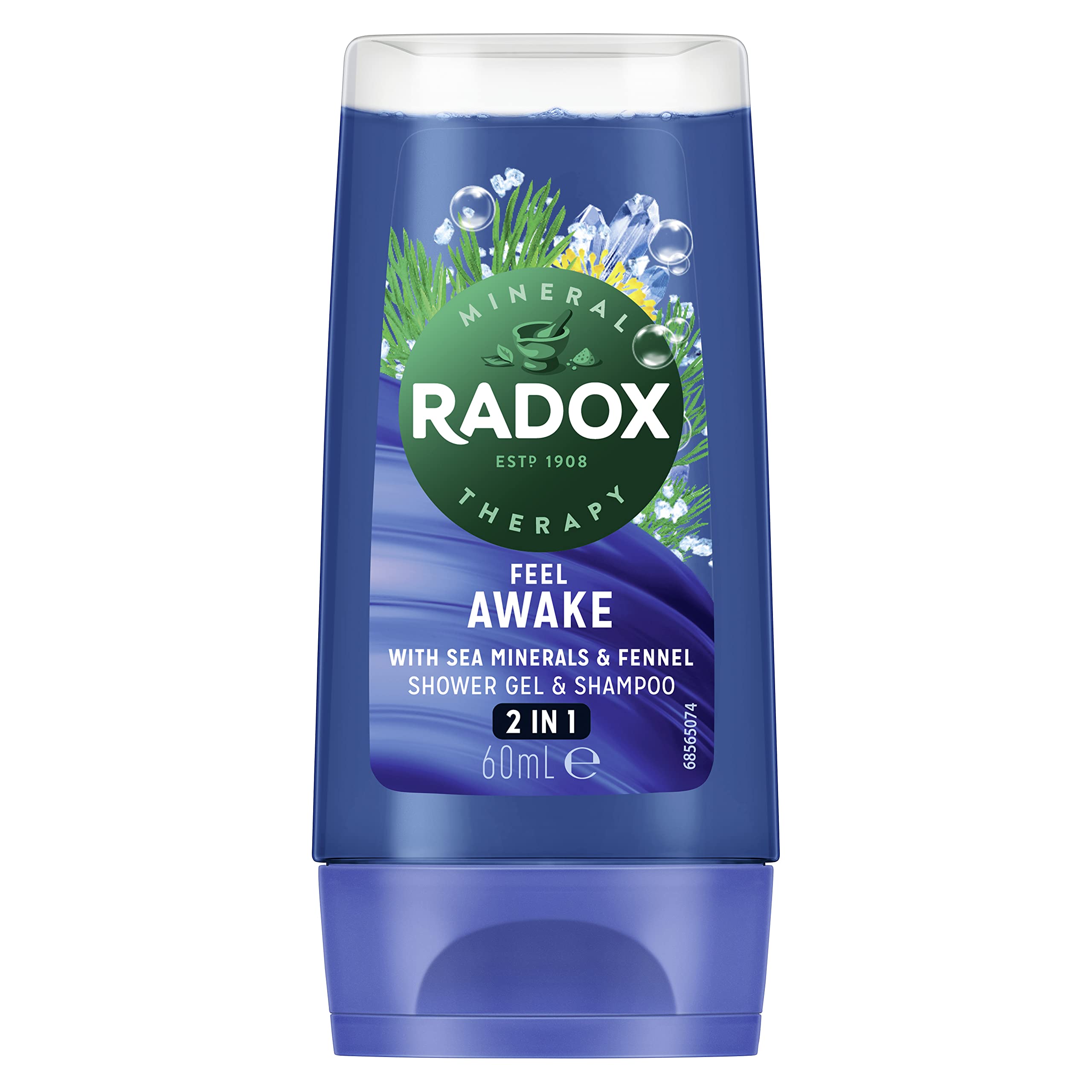 Radox Mineral Therapy Feel Awake 2-in-1 Shower Gel & Shampoo body wash with scents of Fennel & Sea Minerals for a reviving shower experience 60 ml