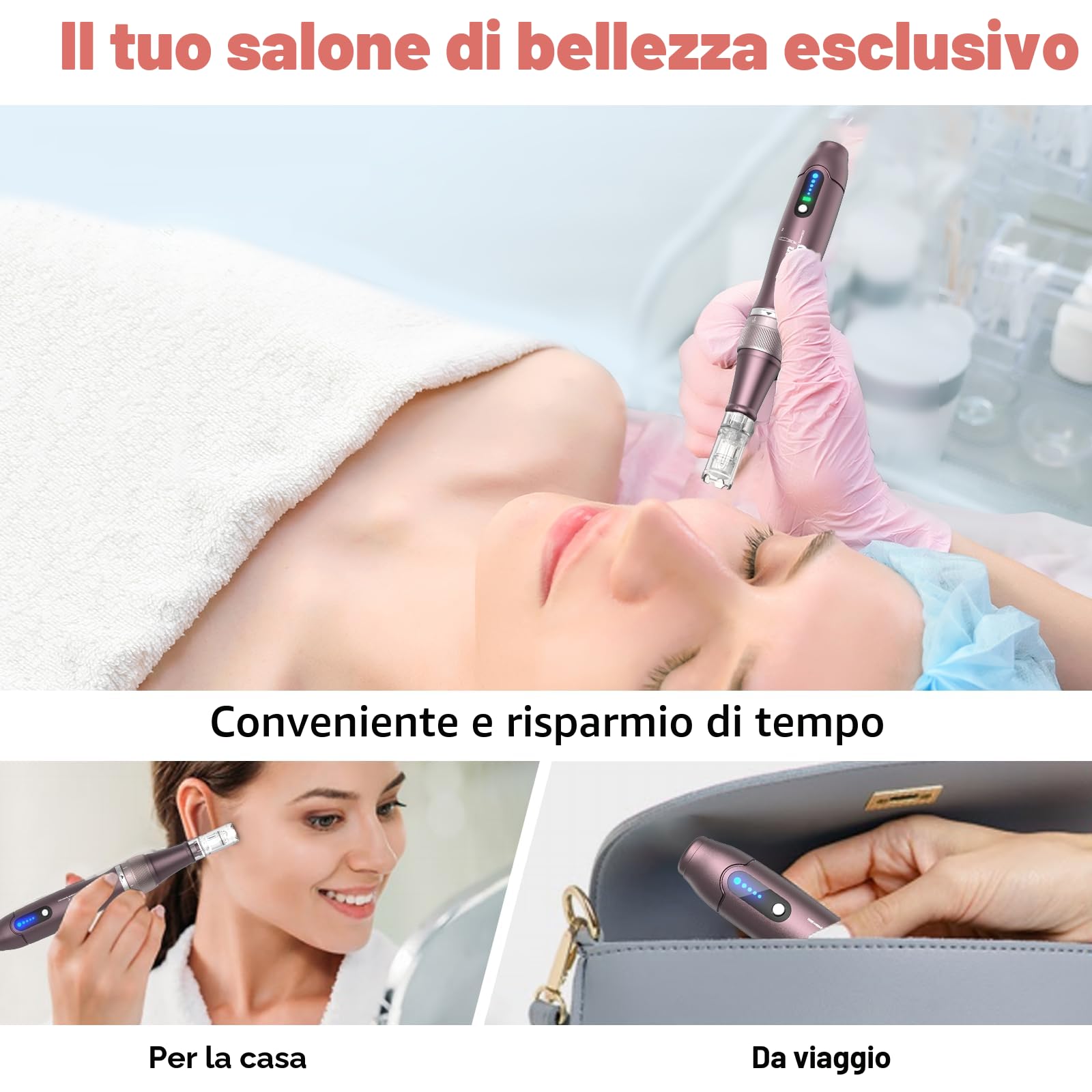 A10 Dermapen Microneedling Professionale, Dr. Pen Microneedling Regolabile Wireless con 25 Cartucce, 5 Livelli e Display LED, Dermapen per Viso, Crescita Capelli e Skincare, per la Casa e in Viaggio