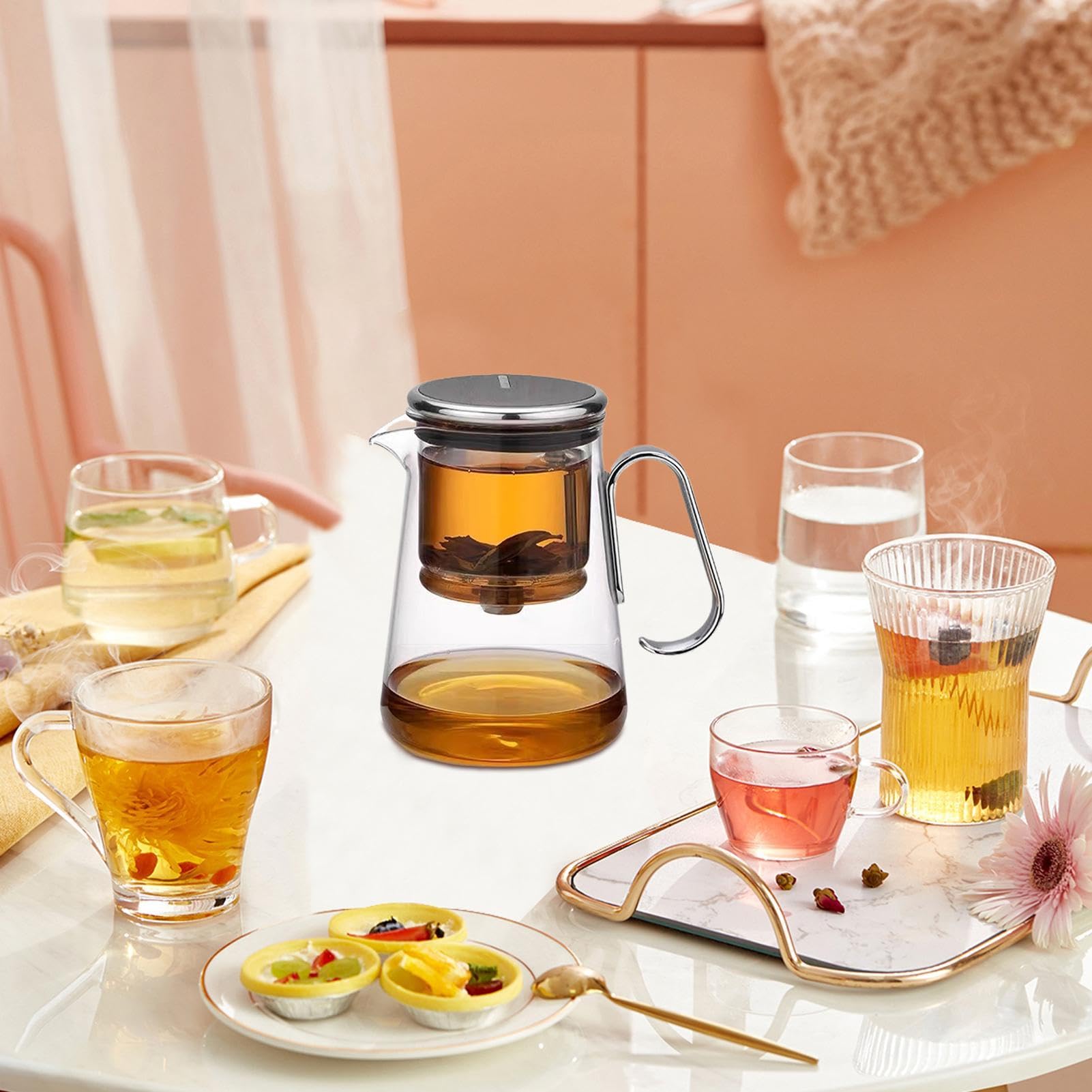 Infusore magnetico per tè, con colino e coperchio, elegante ornamento per tè con manico, teiera multifunzionale in vetro separatore 'acqua per fiori e foglie sfuse | Bollitore In Bollitore Trasparente Per Tè In , Tè Sfuso, Verde, Nero, Oolong, Caldo, Fred